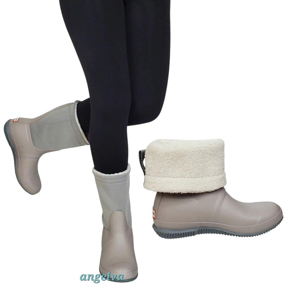 NWT Hunter original insulated roll top sherpa rain boots gray winter outdoor